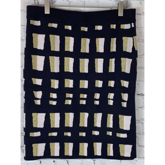 NWT ANN TAYLOR Womens’ Navy Blue Gold Glitter Pink Pencil Knit Skirt Medium $89. - Picture 6 of 6